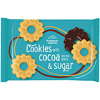 "PIEDMONT COOKIES" Kekse auf kakaohaltiger Fettglasur, bestreut mit Zucker (5%).