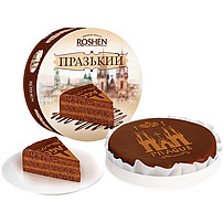 Torte "PRAGA" mit Cremefüllung 24%, überzogen mit kakaohaltigen Fettglasur 17% und Schokoladenkuvertüre 4%, tiefgefroren.