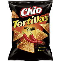 Chio Tortillas Hot Chili, Mais-Snack mit Chili-Geschmack