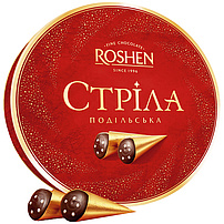 "STRELA PODOLSKA" Konfekt aus Schokolade mit einer Weichkaramell-Füllung mit Milchgeschmack (62%). Enthält Alkohol.