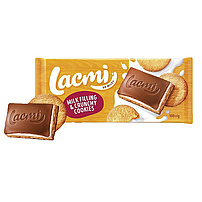 "Lacmi" Milchschokolade mit Milchcremefüllung (34%), mit dem Keksboden (22%)