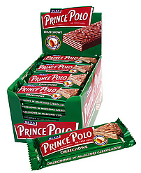 Waffel-Riegel "Prince Polo - Orzechowe" mit Haselnusscremefüllung umhüllt von Milchschokolade