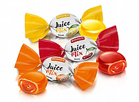 Gefüllte Hartkaramellen-Mischung "Juice Mix" mit verschiedenen Geschmacksrichtungen (Orange, Zitrone, Kirsche). Füllung 18%./lose