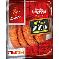 Mittelgrobe Schweinefleischwurst "Kielbasa Brocka" mit Haenchenfleisch, geraeuchert. Mit Zusatz vom tierischen Eiweiss (Schwein).