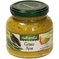 Gemüsezubereitung mit grünem Paprika und Auberginen "Grüner Ajvar". Pasteurisiert.
