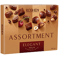 "Assortment Elegant" Konfektmischung aus Milchschokoladenkonfekt mit verschiedenen Füllungen. Enthält Alkohol.