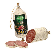 Salam de Sibiu -Geräucherte und luftgetrocknete Rohwurst aus Schweinefleisch, mittelkörnig