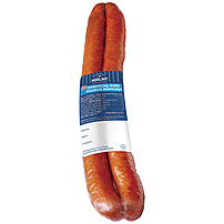 "Podwawelska" Polnische Brühwurst. Wurst aus Schweinefleisch, mittelgrob zerkleinert, geräuchert, gebrüht, mit Schweineeiweiß, Weizenmehl und Sojaeiweiß.