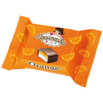 Pěnové bonbony "Vkusnasha Orange" se želé náplní s pomerančovou příchutí v kakaové tukové polevě / sypké