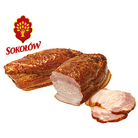 Schweinebauchspeck "Boczek" heißgeräuchert, gepökelt, mit zugesetztem Wasser, mit tierischem Eiweiß (Schwein), mit Sojaeiweiß