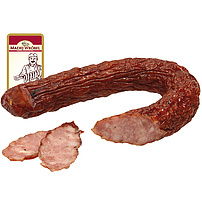 Grobe Schinkenwurst mit Wacholderbeeren, gepökelt, geräuchert, gedörrt. Mit Raucharoma. Mit Schweinebindegewebseiweiß