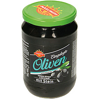 Eingelegte griechische schwarze Oliven mit Stein