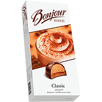 Konditorski proizvodi od pjene (25,5%) "Bonjour souffle" Classic na laganom prhkom tijestu (26%) i karamela od kreme (21,5%), presvučeni masnom glazurom na bazi kakaa (27%)
