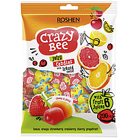 "Crazy Bee Fruity" Geleekonfekt-Mischung mit Füllung (12%) in Geschmacksrichtungen:  Erdbeere, Moosbeere, Sauerkirsche, Grapefruit, Zitrone, Orange.