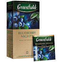 Crni kenijski čaj "Greenfield Blueberry Nights" s hibiskusom, borovnicama, lišćem ribizle i cvjetovima sljeza, aromatiziran
