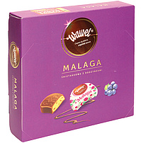 "Malaga" Pralines fourrées de crème de raisins secs (50%) au goût de crème.