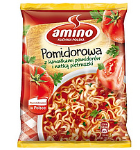 Amino - Instant-Nudelsuppe mit Würzmischung mit Tomatengeschmack.