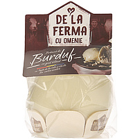 Rumänischer halbfester Schnittkäse "Branza de burduf" aus 78% pasteurisierter Kuhmilch und 20% pasteurisierter Schafsmilch. Mindestens 45% Fett i. Tr.