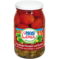 Eingelegte Gurken mit Tomaten "Moja semja"