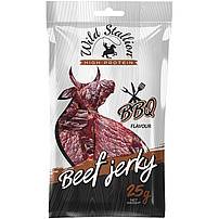 "WILD STALLION" Beef Jerky BBQ - Getrocknetes Rindfleisch mit Barbecue-Sauce Geschmack, gepökelt und mariniert. 100g Beef Jerky wurden aus 180g Rindfleisch hergestellt.