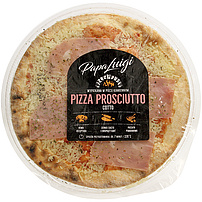 "Pizza Prosciutto Cotto" - Pizza à la mozzarella et à la tende de tranche de porc salée et cuite, avec ajout deau et darôme de viande