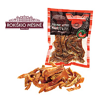 Schweineohren, gepökelt, gekocht, geschnitten, gewürzt, geräuchert, pikant.