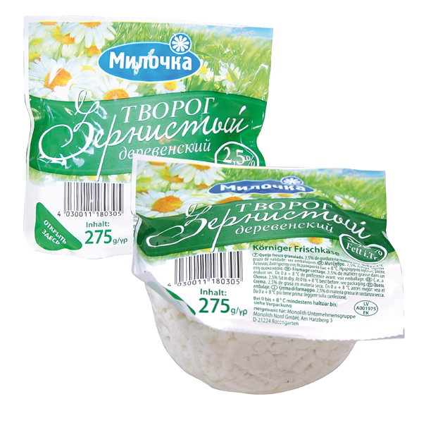 Zrnitý smetanový tvarohový sýr "Tvorog derevenskij" 2,5% tuku v sušině
