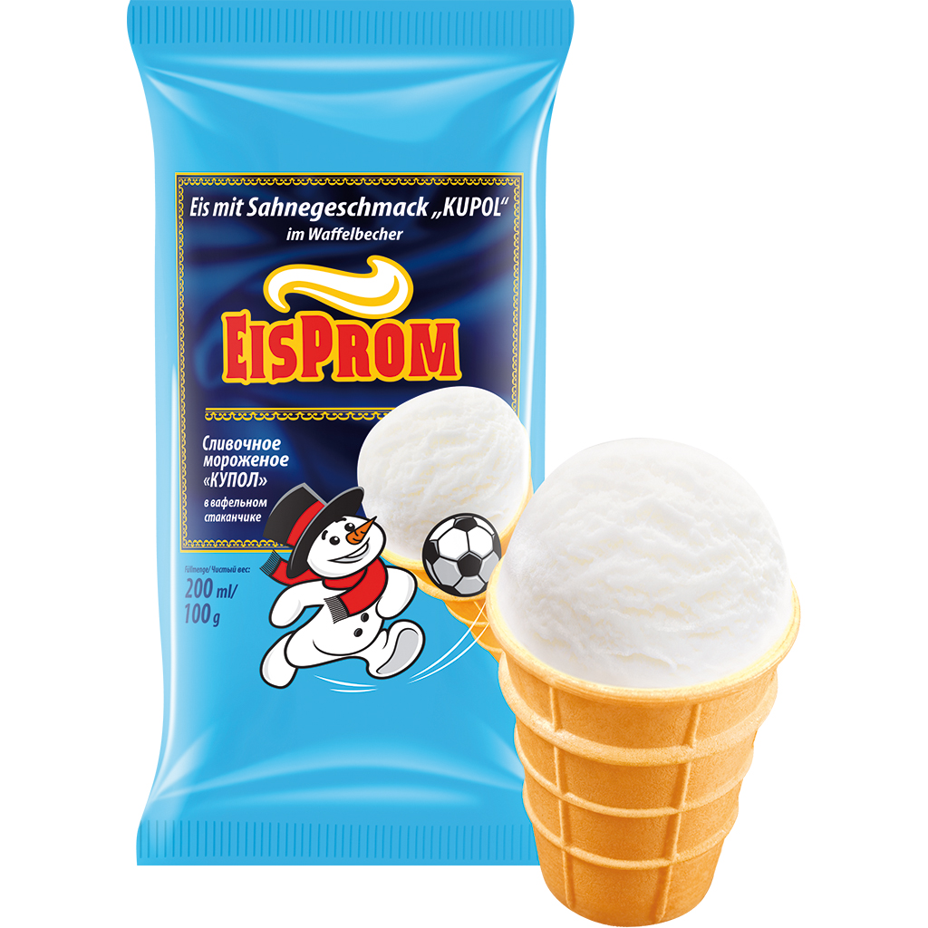 Eis mit Sahnegeschmack "KUPOL" im Waffelbecher