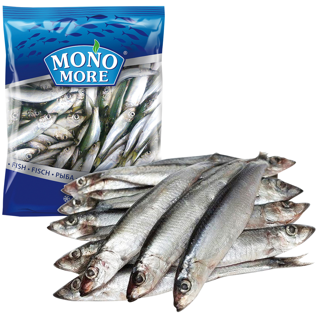 Capelin (Mallotus villosus) ganz, glasiert, tiefgefroren.