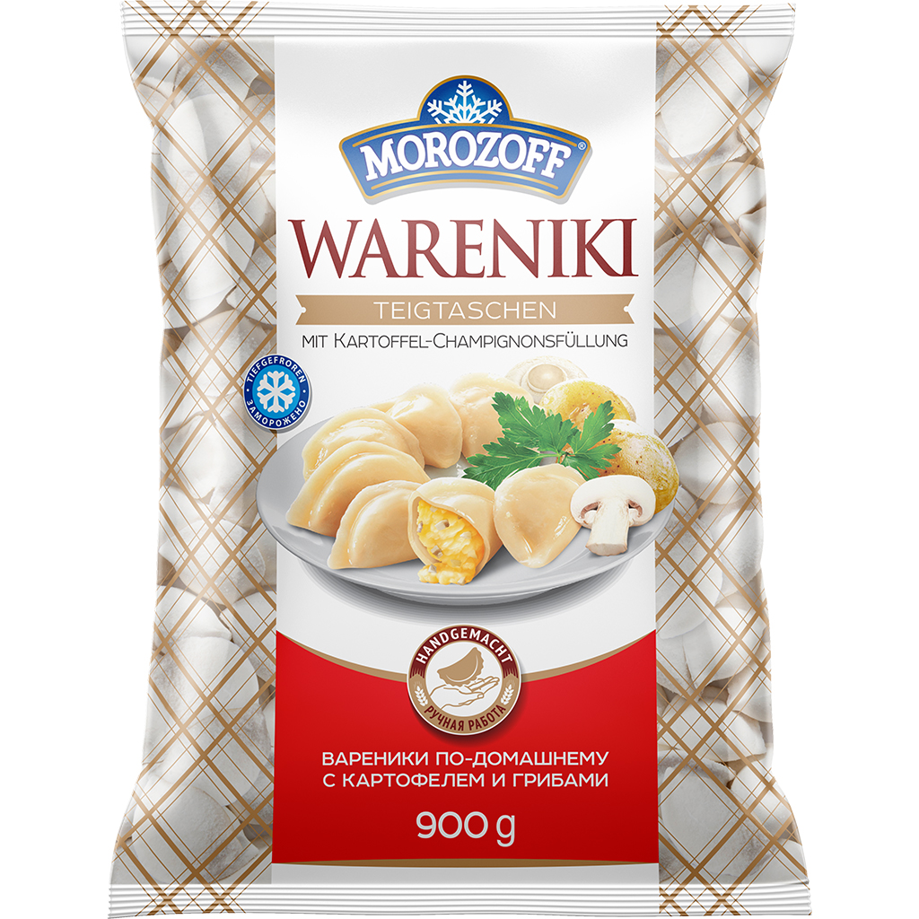 Teigtaschen "Wareniki" handgemacht mit Kartoffel-Champignonsfüllung, tiefgefroren
