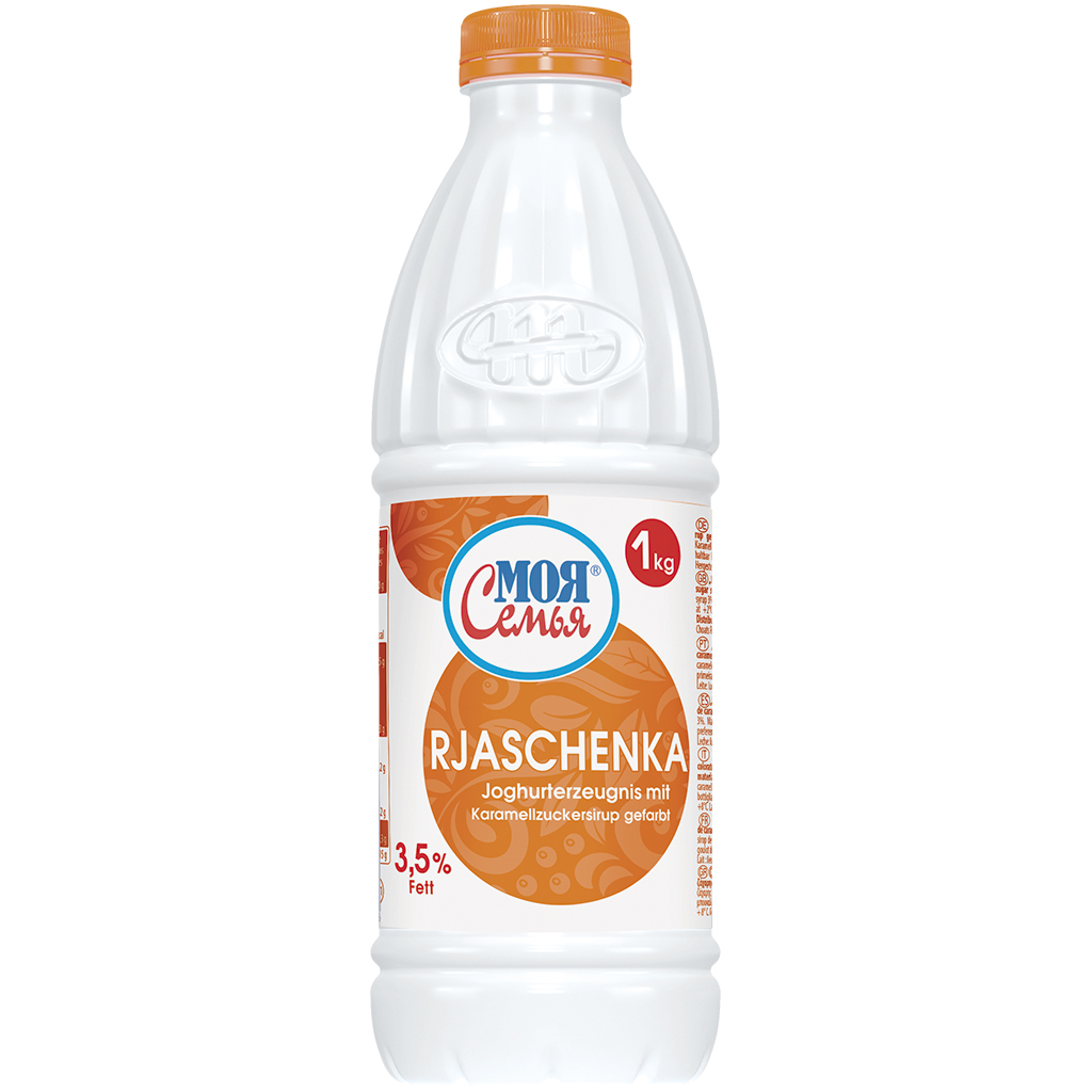 Produkt jogurtowy barwiony karmelowym syropem cukrowym „Ryashenka”, zawartość tłuszczu w mleku 3,5%.