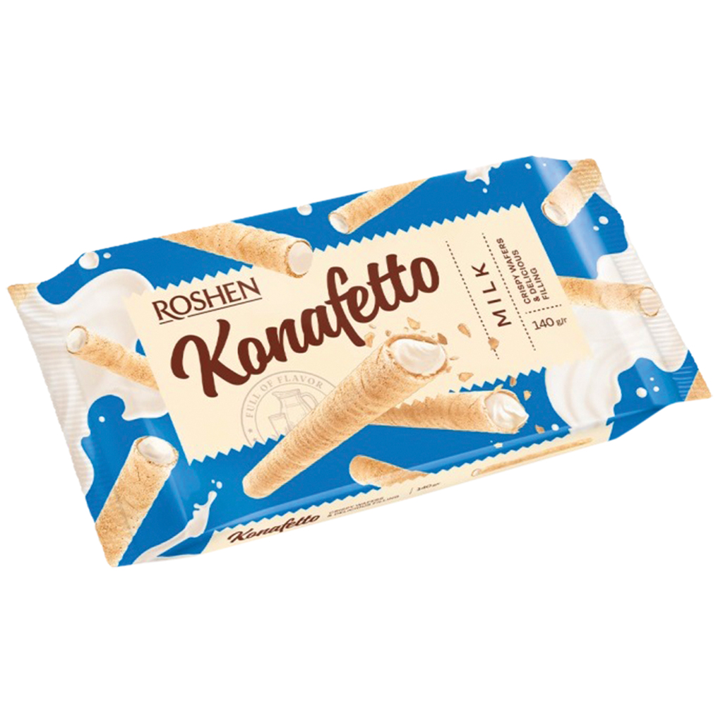 Waffelröllchen "Konafetto" mit einer Cremefüllung mit Milchgeschmack (59%)