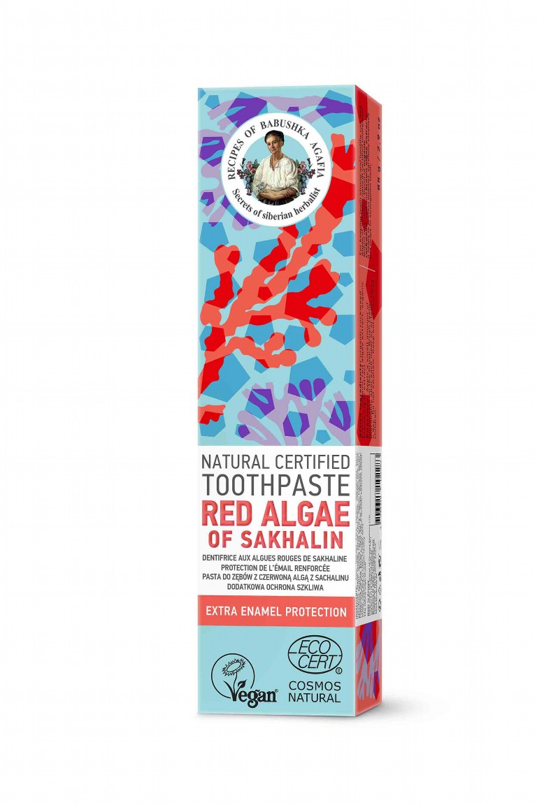 Zertifizierte natürliche Zahnpasta, Sachalin-Rotalge. Extra Zahnschmelz-Schutz