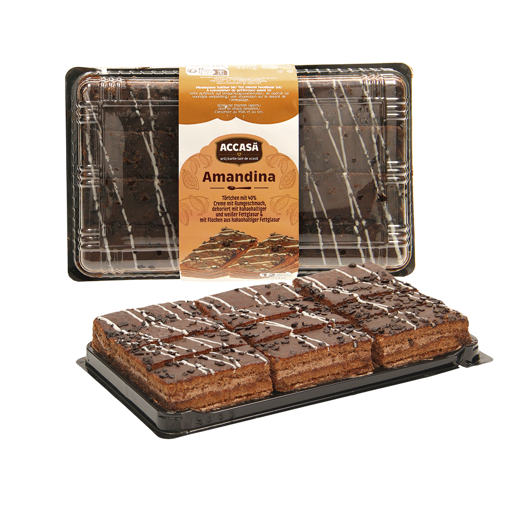 Biskuittörtchen "Amandina" mit 40 % Creme (Rumgeschmack) und kakaohaltiger Fettglassur