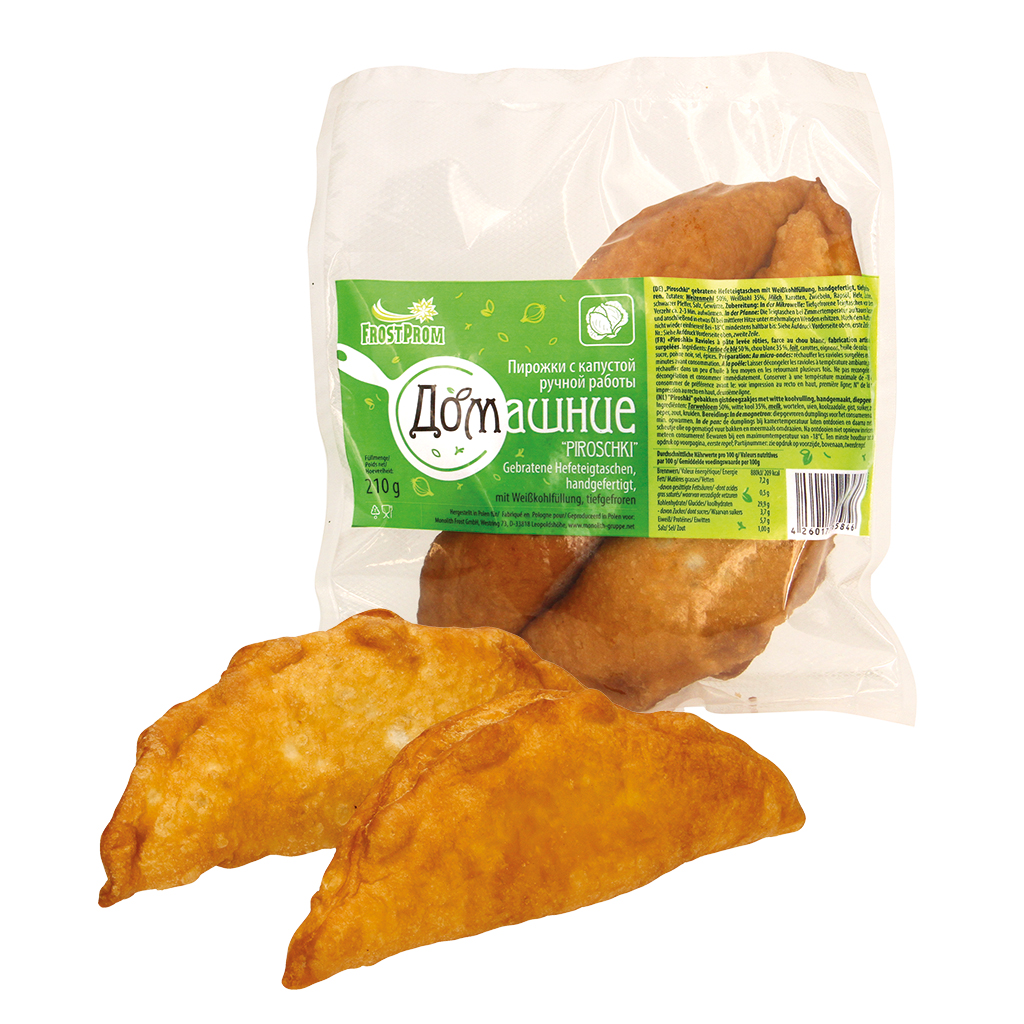 Gebratene Hefeteigtaschen "Piroschki", mit Weisskohlfuellung, handgefertigt, tiefgefroren