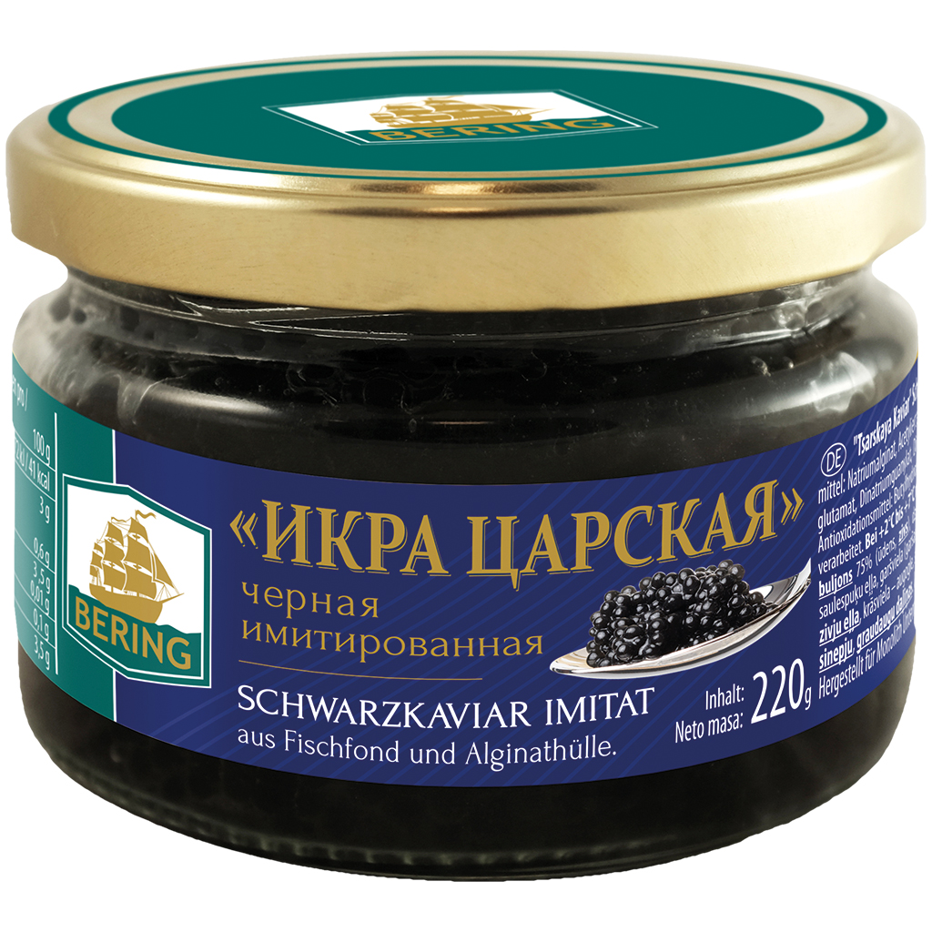 Černý kaviár "Tsarskaya Caviar" - imitace rybího vývaru a alginátového obalu