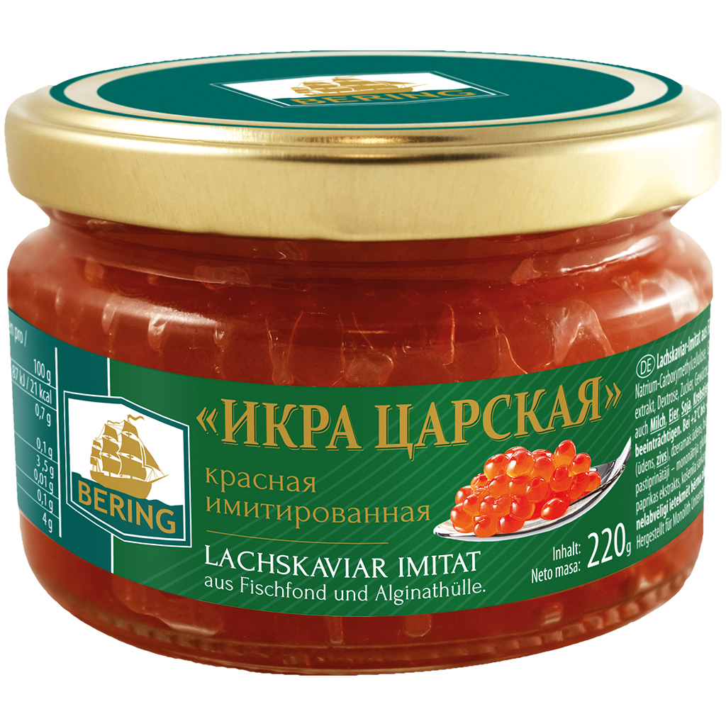 Lososový kaviár "Tsarskaya Kaviar" - imitace rybího vývaru a zdroj alginátu