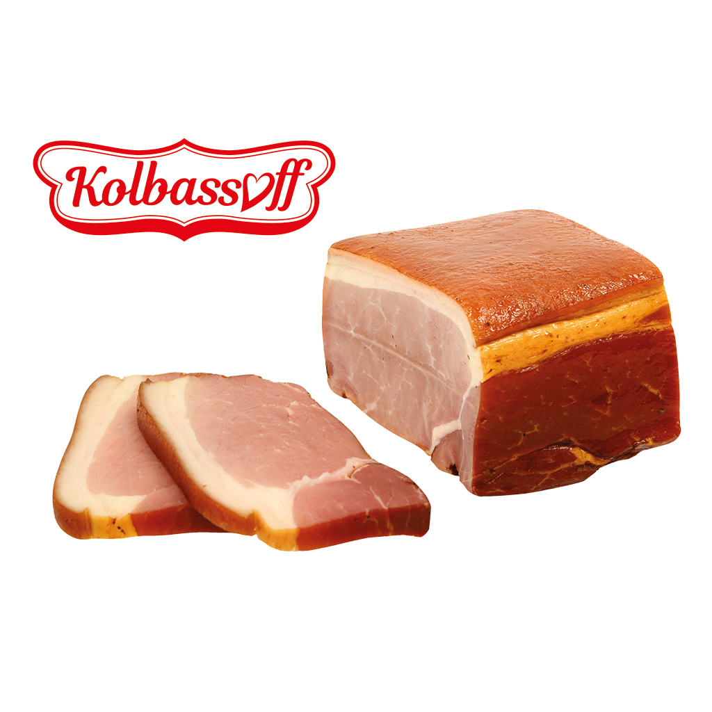 Schinkenspeck mit Schwarte, geräuchert und gewürzt "Okorok"