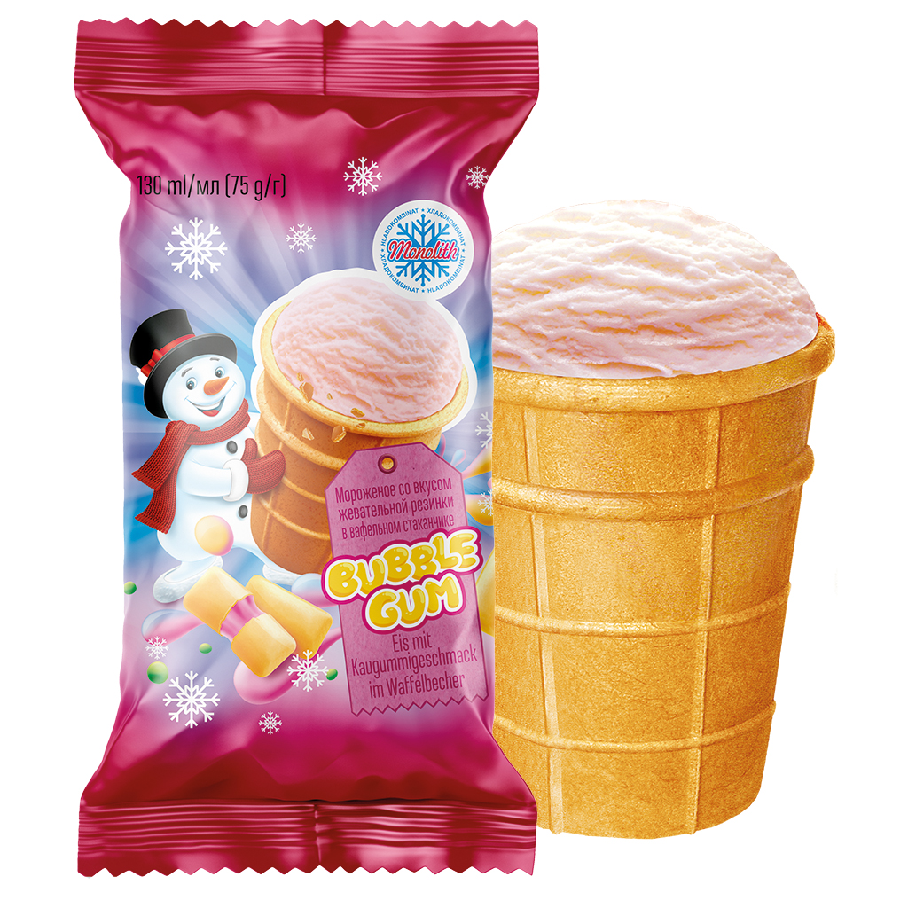 Eis mit Kaugummigeschmack "Bubble Gum", im Waffelbecher