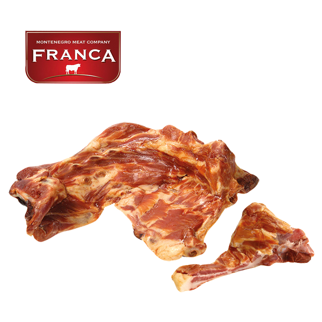 Schweineknochen mit (20%) Fleisch, gepökelt und gräuchert, vakuumiert