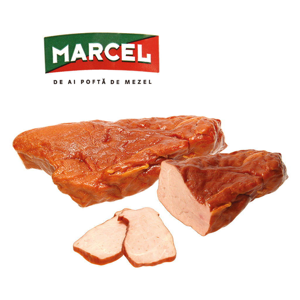 Fleischerzeugnis "Pastrama de porc", gepökelt, gegart und geräuchert, mit Sojaeiweißisolat, Erbseneiweißhydrolisat  und Milcheiweiß