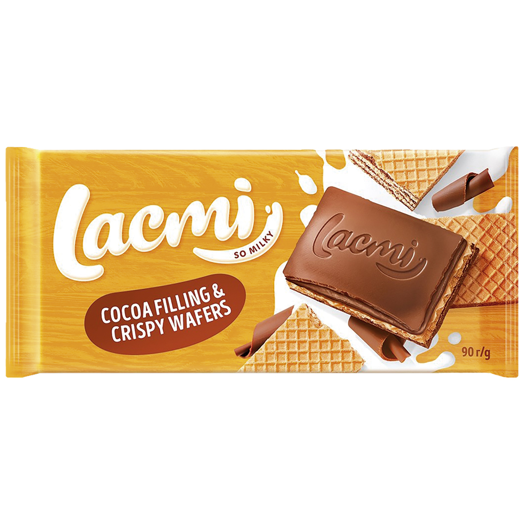 "LACMI" Milchschokolade mit Kakaocremefüllung (37%) mit dem Waffelboden (13%)