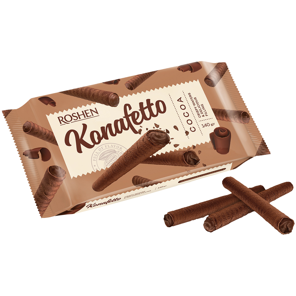 "Konafetto" Kakao- Waffelröllchen mit einer Kakaocremefüllung (59%)