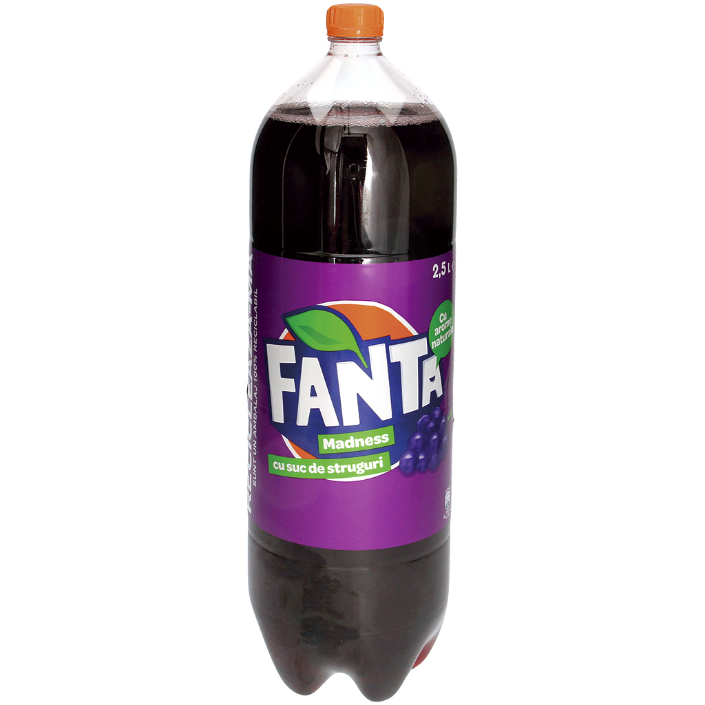 Kohlensäurehaltiges Erfrischungsgetränk "Fanta Madness" mit  Traubengeschmack, mit Zucker und Süßungsmitteln
