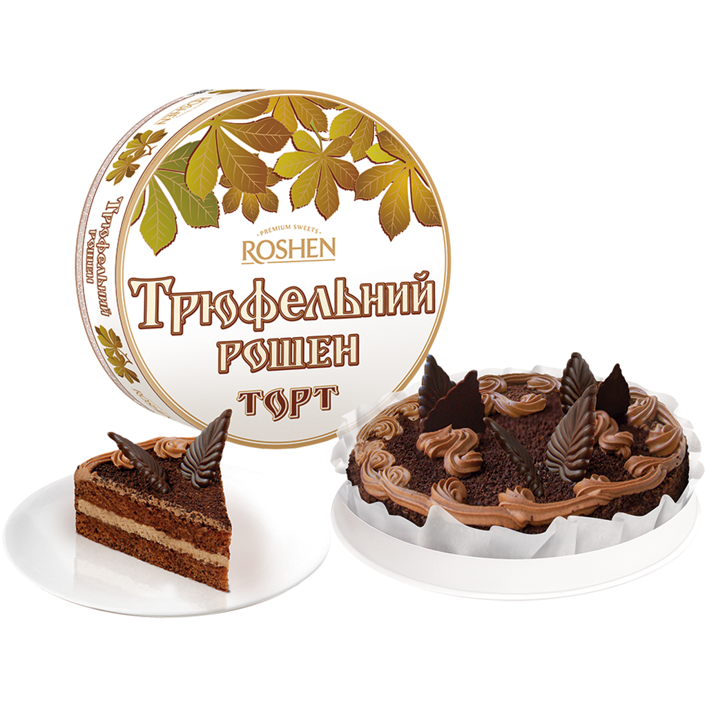 Torte "Truffle" mit Cremefüllung 33% und mit Zartbitterschokolade dekoriert, tiefgefroren.