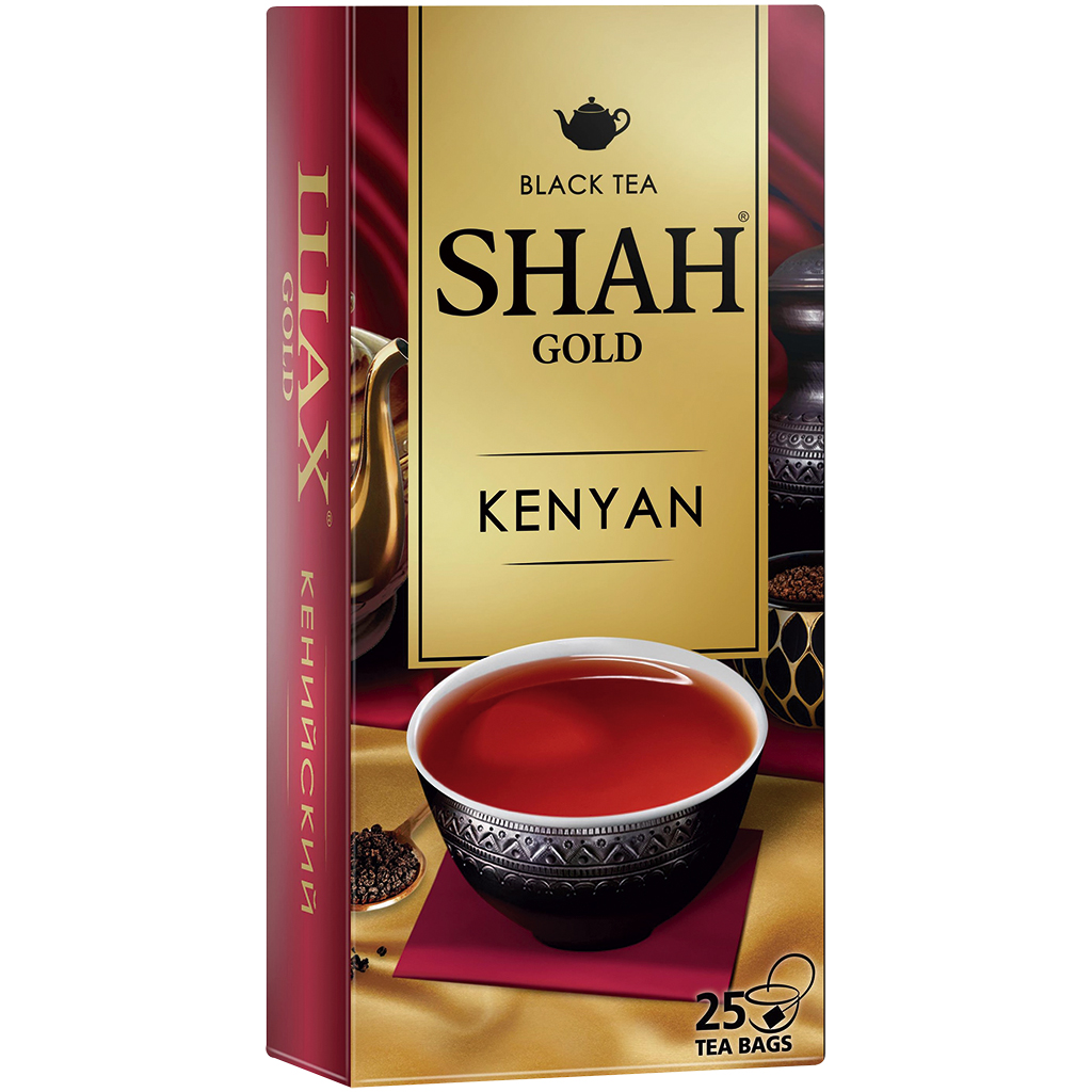 "SHAH Gold KENYAN" Schwarzer kenianischer Tee granuliert, in Teebeuteln. 25x1,8g