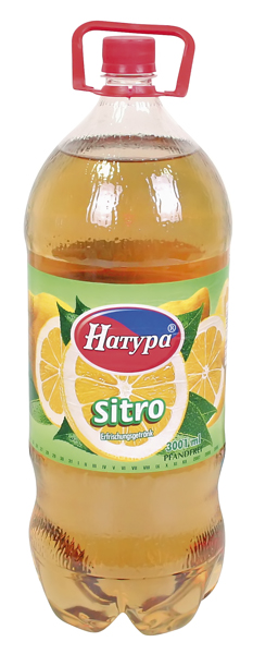 Osvěžující nápoj "Sitro" (příchuť cintron), sycený oxidem uhličitým, se sladidly
