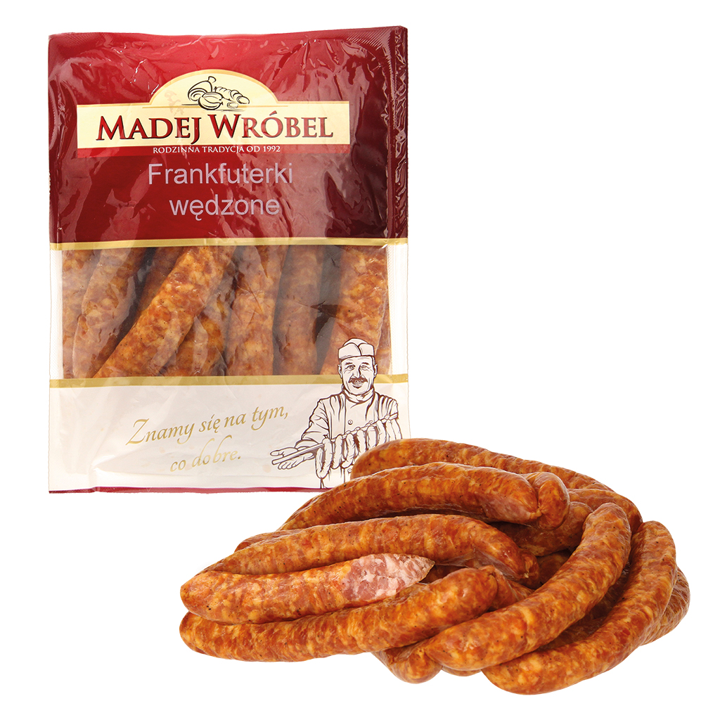 Polnische geräucherte Rohwürstchen, mittelgrob, mit Zuckerzusatz "Frankfurterki wedzone surowe"