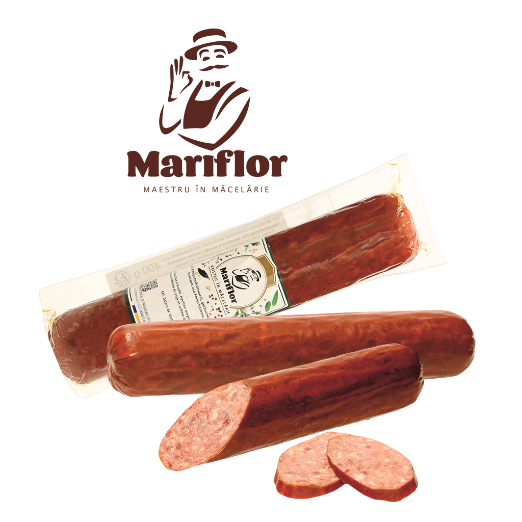 "Mariflor-Salam de vara" - Mittelgrobe Brühwurst, geräuchert, mit Sojaeiweiß und Fleischaroma