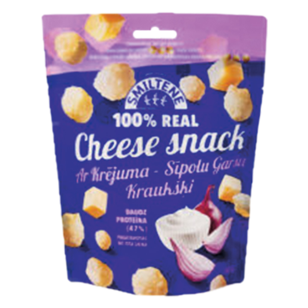 "Krejuma- Sipolu" Käsesnack aus gepufftem Käse, mit Sauerrahm- und Zwiebel-Geschmack